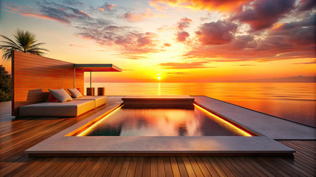 Swimming Pool And Terrace Of The Blur Exterior Backgroundの素材