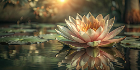 Beautiful water lily flower in the pond. Vintage tone.の素材