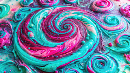 Colorful abstract background of acrylic paint in blue, pink and green tonesの素材