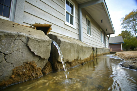 Water flowing from a drainpipe in a house during a flood.の素材