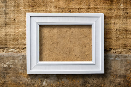 White picture frame on old grunge wall background with copy space.の素材