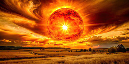 Fantasy landscape with planet and sunset sky. Elements of this image furnished by NASAの素材
