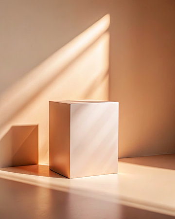 Minimalist sunlight on geometric wooden blocks.の素材