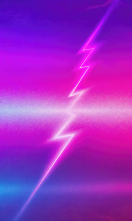 Bright lightning bolt in a neon pink and purple sky.の素材
