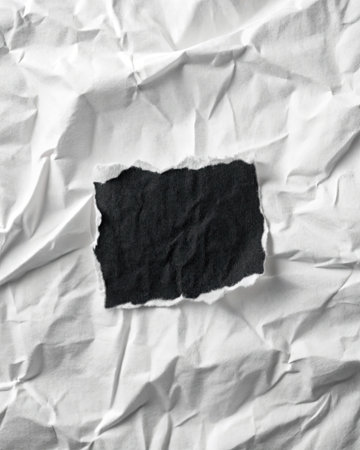 Black torn paper on crumpled white background for textured design conceptsの素材