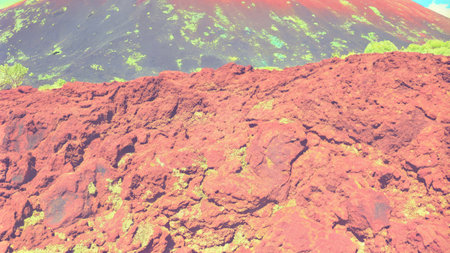 Red Volcanic Rock Formations in Bright Sunlightの素材