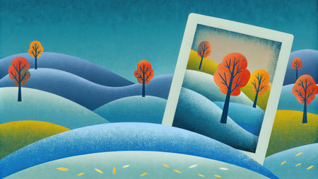 Scenic Landscape with Rolling Hills and Autumn Photo Frameの素材