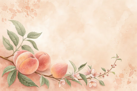Vintage Peach Floral Wallpaper with Delicate Hand-Painted Blossomsの素材