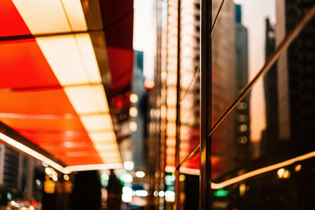 Vibrant City Lights Reflecting on Modern Glass Facadeの素材