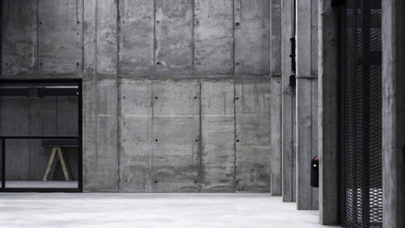 Empty Industrial Interior with Raw Concrete Walls and Minimalist Decorの素材