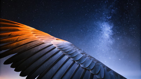 Silhouette of Bird Wings Against a Starry Night Skyの素材
