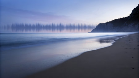Serene Beach at Dawn with Gentle Wavesの素材