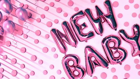 New Baby Text with Pink Polka Dot Background Celebration Themeの素材