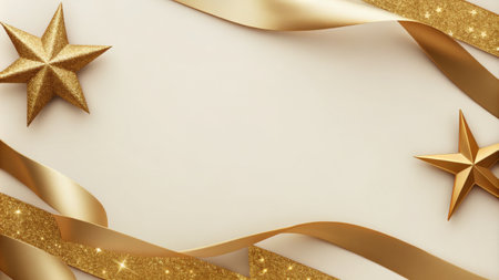 Gold Ribbon and Star Accents on an Elegant Backgroundの素材