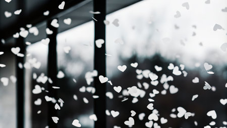 Bokeh White Hearts on a Glass Window at Nightの素材