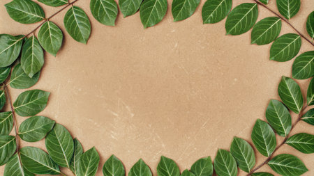 Fresh Green Leaf Frame on Natural Backgroundの素材