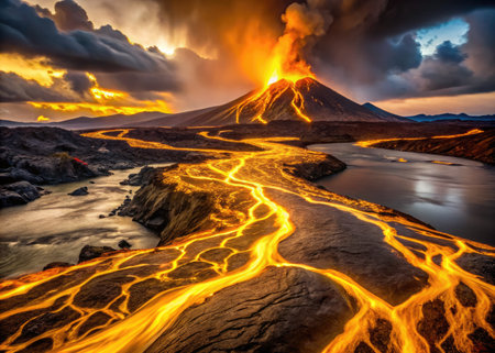 Volcanic eruption at sunriseの素材