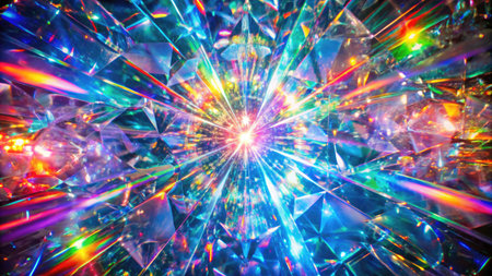 Macro shot of a crystal with multicolor lights. Abstract background.の素材