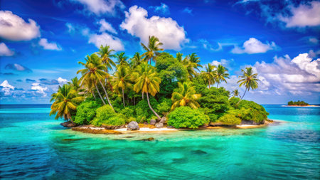 Beautiful tropical island with palm trees atoll in the Oceanの素材
