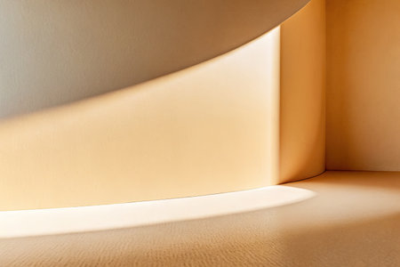 interior of a modern room with beige walls and white floorの素材