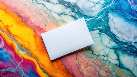 Blank business card on abstract colorful marble background. Mockup for branding identityの素材
