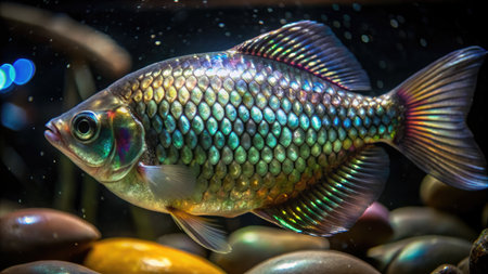 Tropical fish in aquarium. Close up view of freshwater fish.の素材