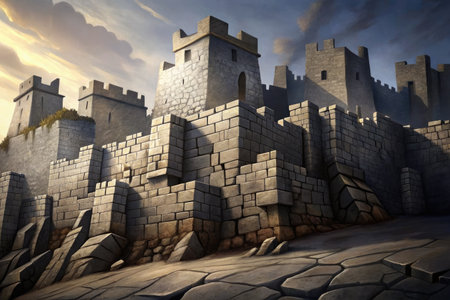 Medieval fortress at sunset.の素材