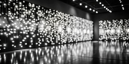 Abstract black and white bokeh background of christmas light decorationの素材