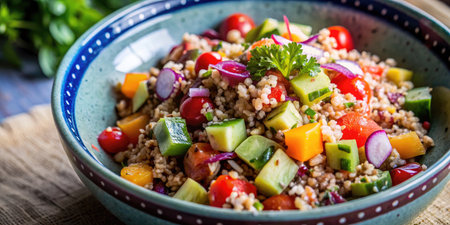 Tabbouleh salad with quinoa, cucumber, tomato and onionの素材