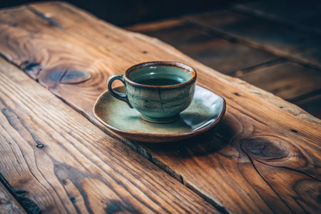 Coffee cup on wooden table in coffee shopの素材