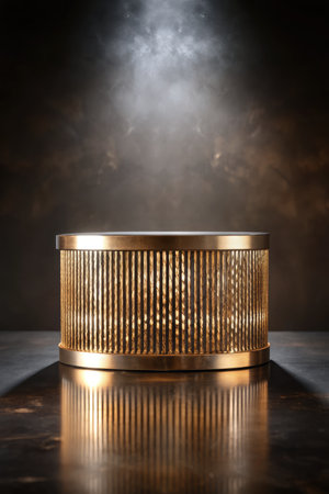 Copper cylindrical box on dark background.の素材