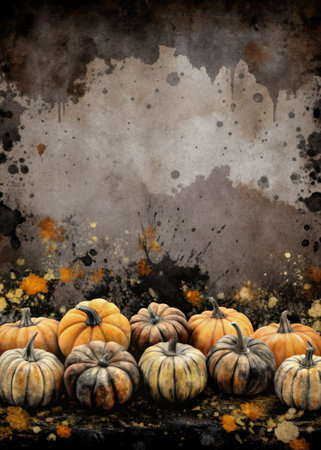 Halloween background with pumpkins and grunge textured background.の素材