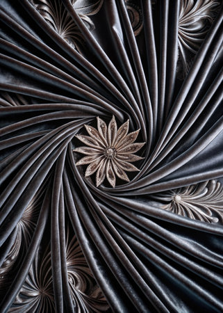 Fabric pattern in the form of a flower. Black and white.の素材