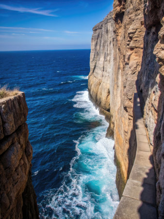 Beautiful seascape with cliffs, sea and blue sky.の素材