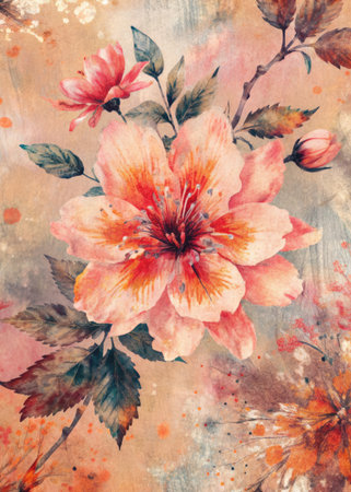 Vintage floral background with watercolor flowers. Hand-drawn illustration.の素材
