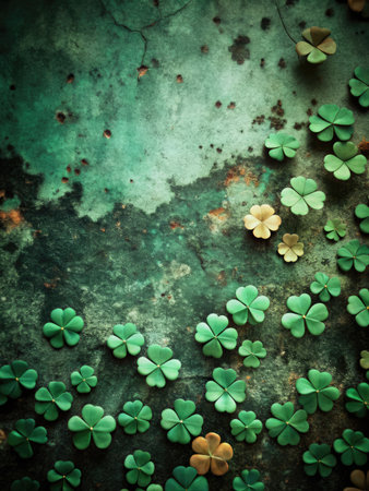 St. Patrick's Day background with green clover leaves on grunge backgroundの素材