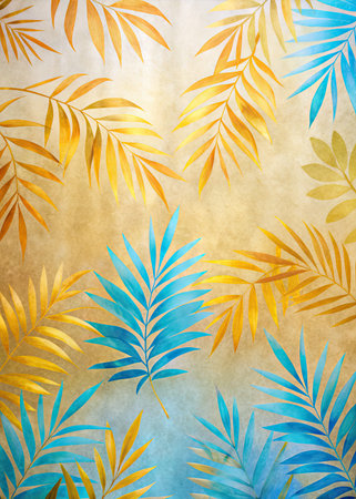 Watercolor tropical leaves background. Hand painted watercolor tropical leaves.の素材