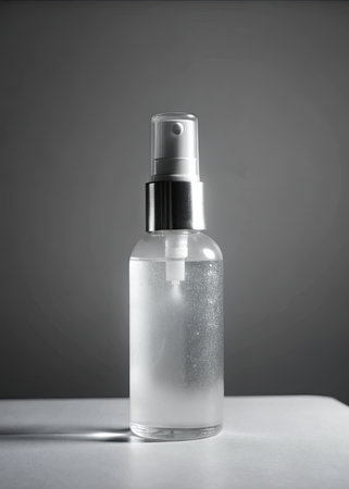 bottle of spray on a gray background, close-up, studioの素材