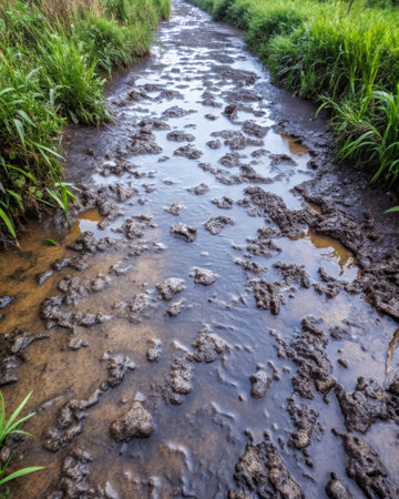 Small stream in the paddy fieldの素材