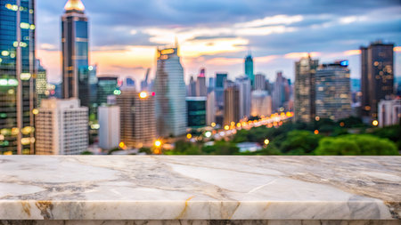 Marble stone with blur city light bokeh background, product displayの素材