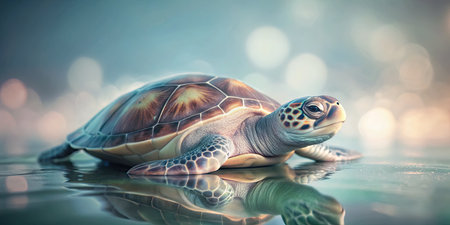 Green sea turtle swimming in the water.の素材