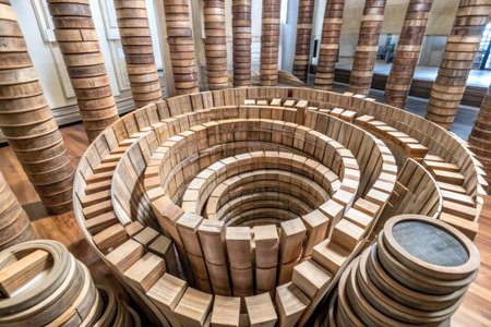 Circles of wood in the museumの素材