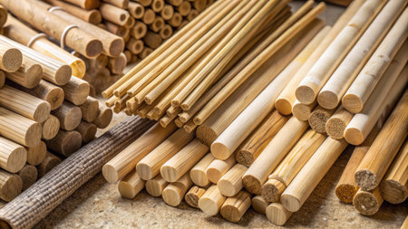 Wooden chopsticks for making chinese herbal medicine on a tableの素材