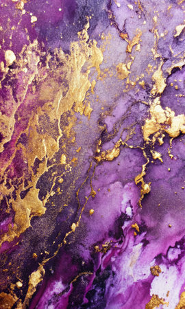 Purple and gold abstract background. Watercolor hand painted illustration.の素材