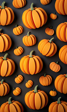 Pumpkin pattern on black background.の素材