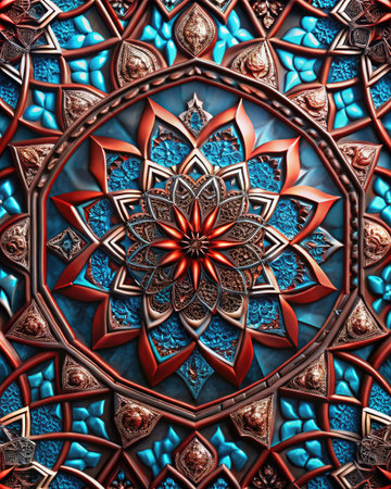 Symmetrical pattern in stained-glass window style.の素材