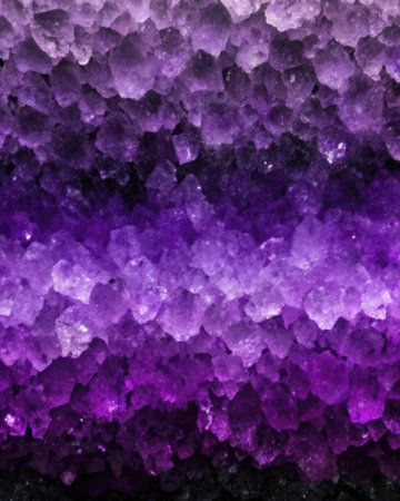 Purple crystals of salt on black background.の素材