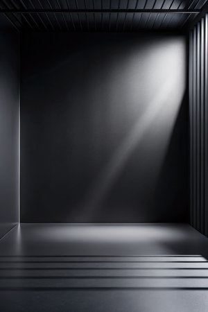 Empty black interior with light and shadow. Mock upの素材