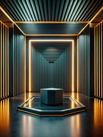 Futuristic interior with neon lights. Minimalistic design.の素材