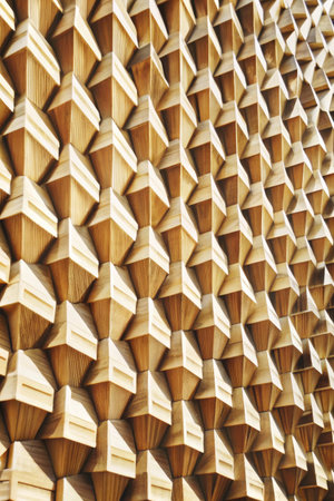 Wooden wall of the building. Abstract background. Geometric pattern.の素材